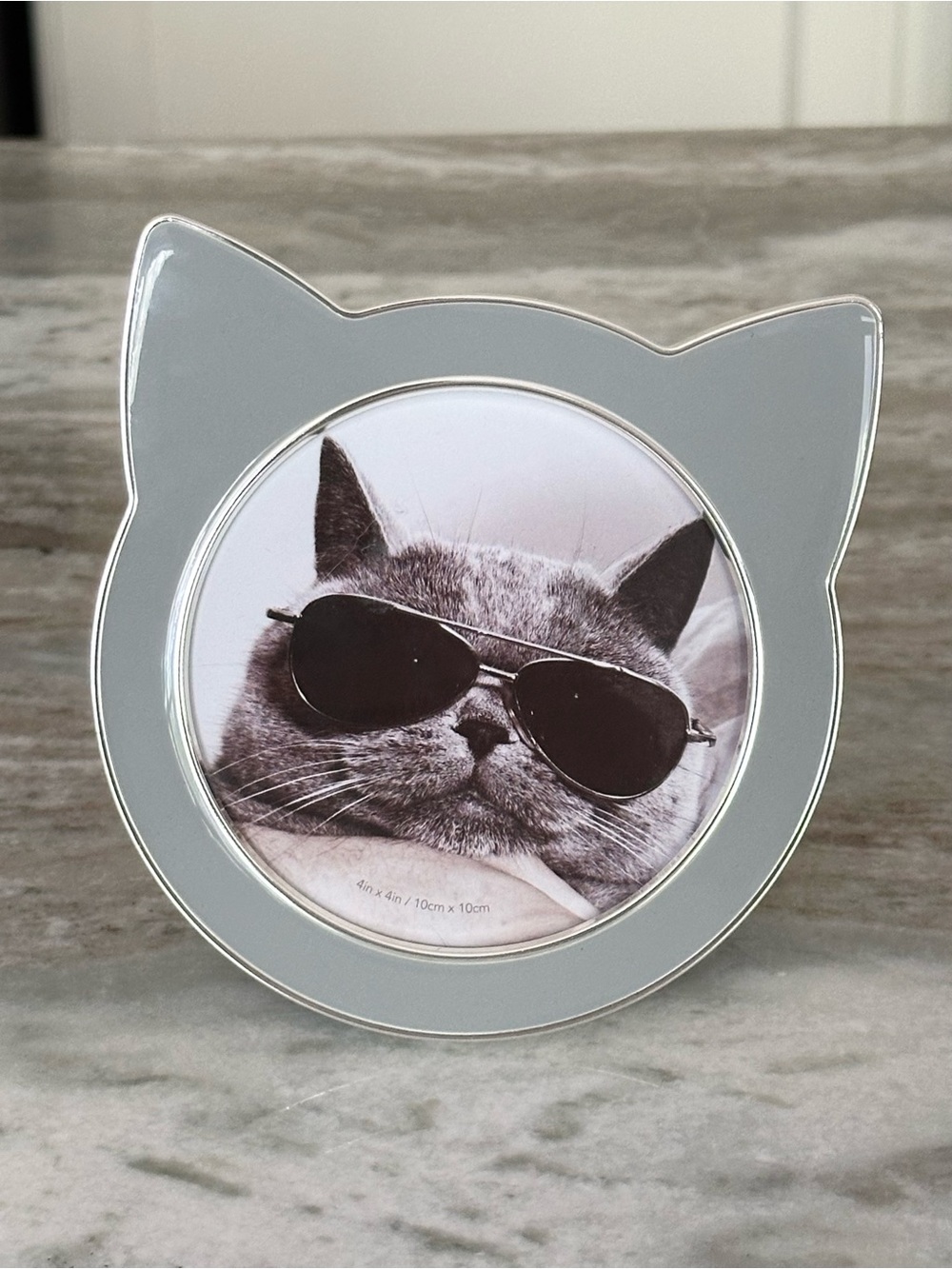 4x4 Round Kitty Cat Picture Frame - Grey & Silver - Picture 6 of 12